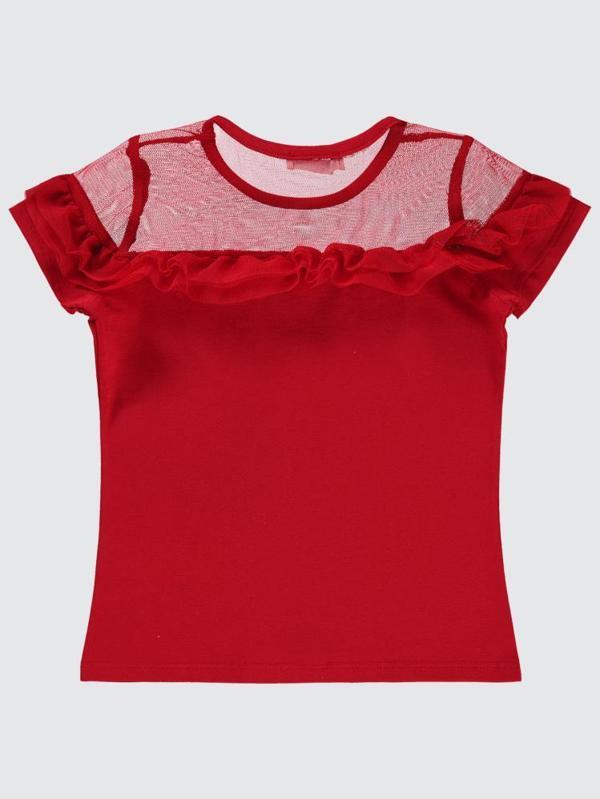 Civil Girls Fırfır Tüllü 4-9 Yaş Tişört - Kırmızı8-9 Yaş - Image 1