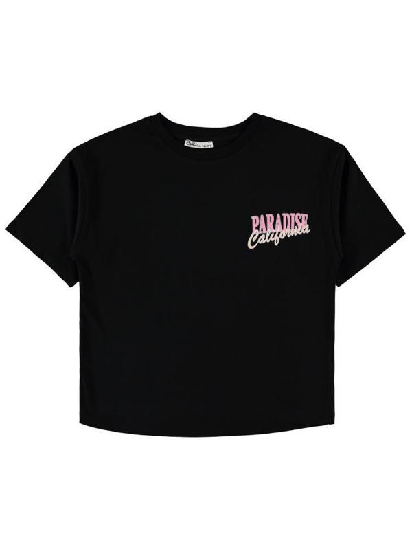 Civil Girls Palmiye Baskılı 10-13 Yaş Tişört - Siyah10-11 Yaş - Image 1