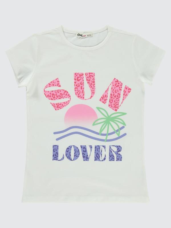 Civil Girls Sun Lover Baskılı 10-13 Yaş Tişört - Ekru13-14 Yaş - Image 1