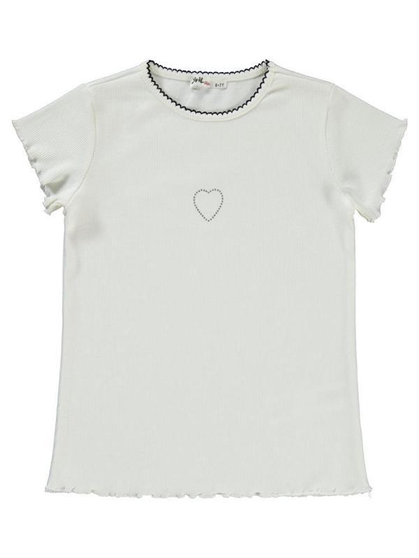 Civil Girls Kalp Baskılı 6-9 Yaş Tişört - Ekru8-9 Yaş - Image 1