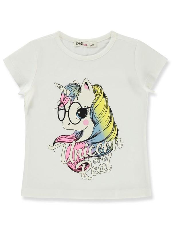 Civil Girls Unicorn Baskılı 2-5 Yaş Tişört - Ekru3-4 Yaş - Image 1