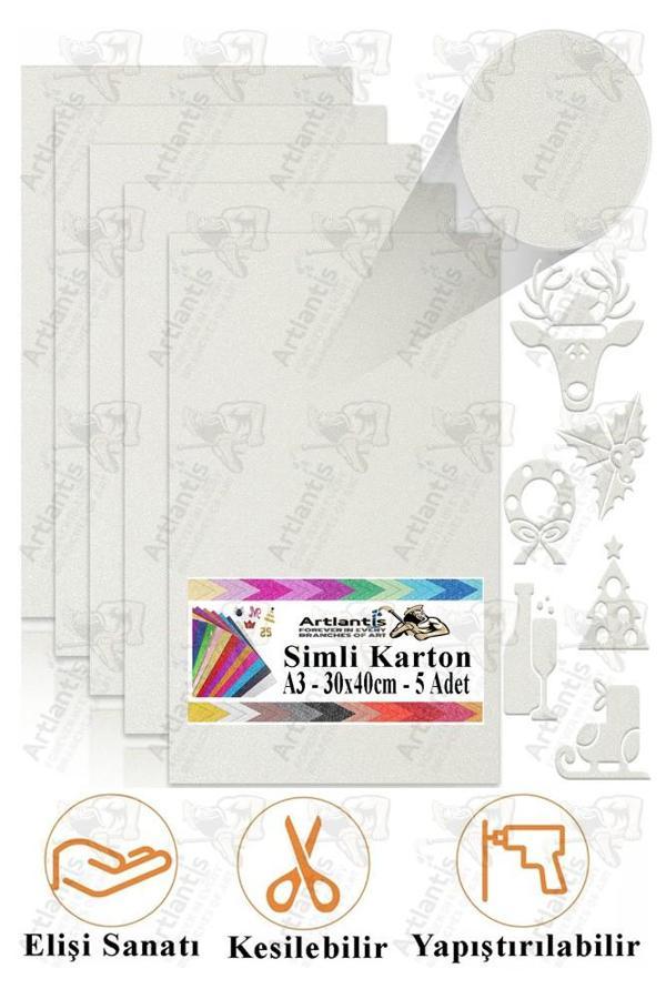 Simli Karton A3 30x40 cm 5 li 1 Paket Simli Fon Kartonu Parıltılı Kağıt Anasınıfı Kreş Etkinlik Proje Dekoratif - Image 1