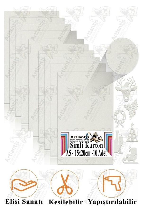 Beyaz Simli Karton A5 15x20 cm 10 lu 1 Paket Simli Fon Kartonu Parıltılı Kağıt Anasınıfı Kreş Etkinlik Proje - Image 1