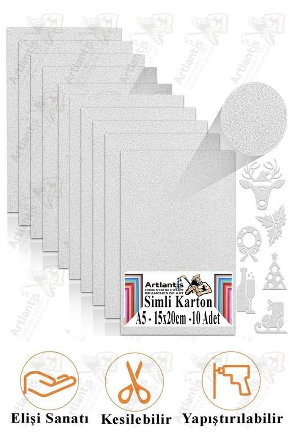 Gümüş Gri Simli Karton A5 15x20 cm 10 lu 1 Paket Simli Fon Kartonu Parıltılı Kağıt Anasınıfı Kreş Etkinlik Proje - Image 1