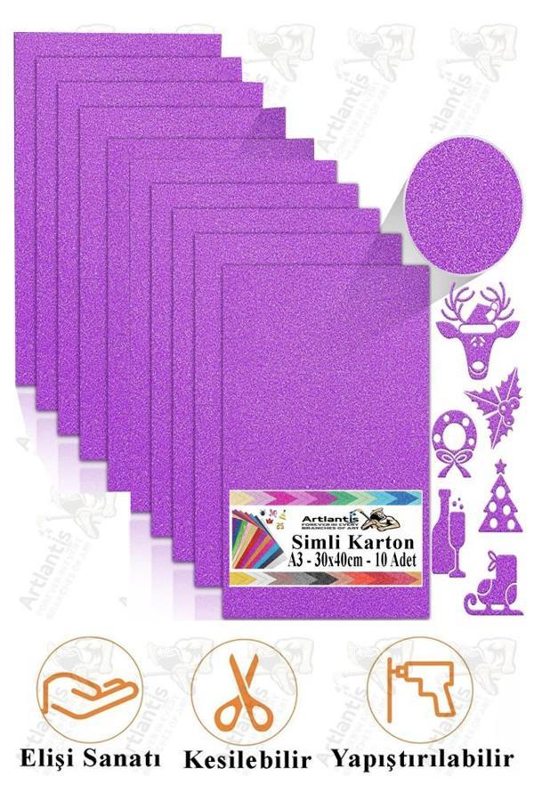 Mor Simli Karton A3 30x40 cm 10 lu 1 Paket Simli Fon Kartonu Parıltılı Kağıt Anasınıfı Kreş Etkinlik Proje - Image 1