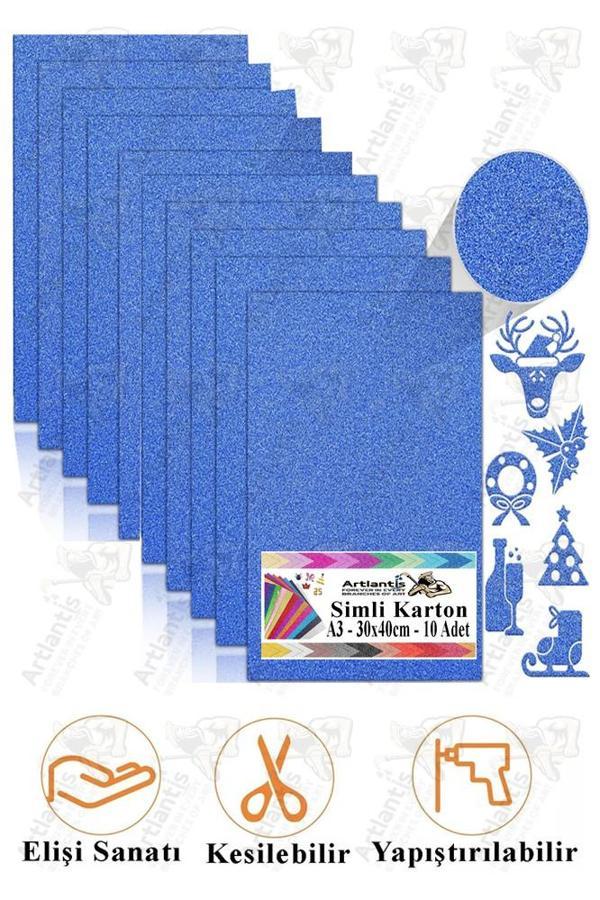 Mavi Simli Karton A3 30x40 cm 10 lu 1 Paket Simli Fon Kartonu Parıltılı Kağıt Anasınıfı Kreş Etkinlik Proje - Image 1