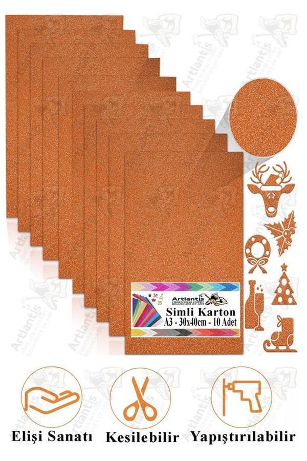 Turuncu Simli Karton A3 30x40 cm 10 lu 1 Paket Simli Fon Kartonu Parıltılı Kağıt Anasınıfı Kreş Etkinlik Proje - Image 1