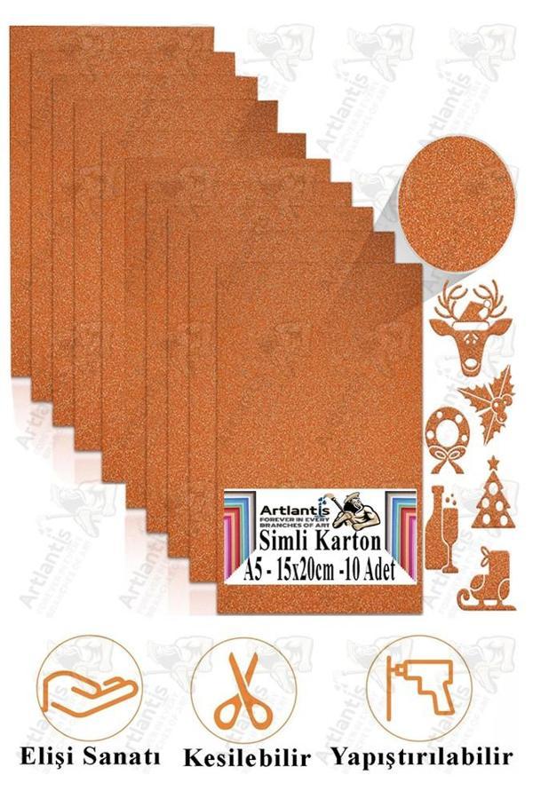 Turuncu Simli Karton A5 15x20 cm 10 lu 1 Paket Simli Fon Kartonu Parıltılı Kağıt Anasınıfı Kreş Etkinlik Proje - Image 1