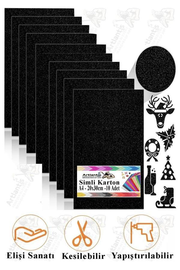 Siyah Simli Karton A4 20x30 cm 10 lu 1 Paket Simli Fon Kartonu Parıltılı Kağıt Anasınıfı Kreş Etkinlik Proje - Image 1