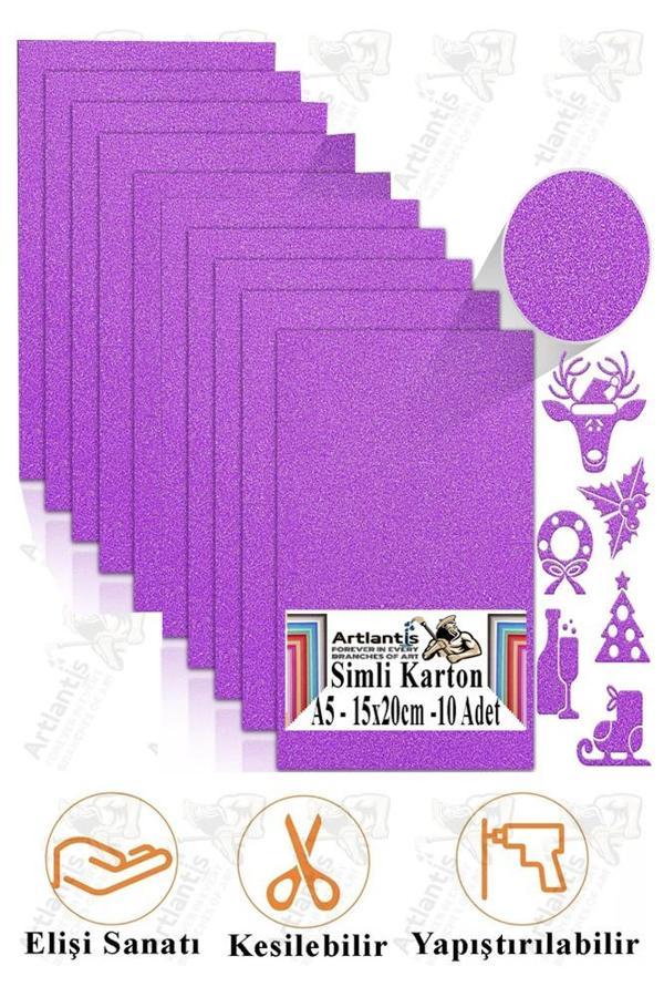 Mor Simli Karton A5 15x20 cm 10 lu 1 Paket Simli Fon Kartonu Parıltılı Kağıt Anasınıfı Kreş Etkinlik Proje - Image 1