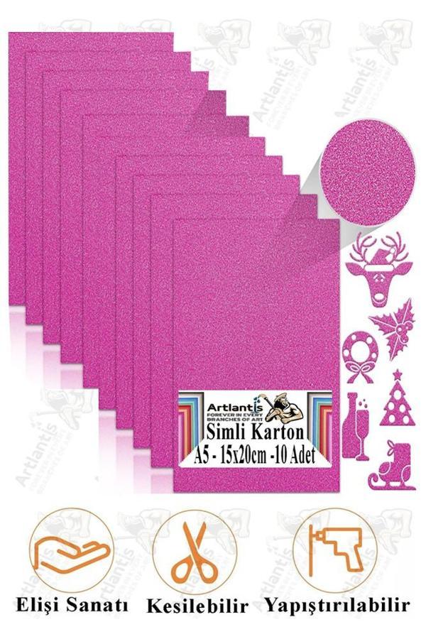 Pembe Simli Karton A5 15x20 cm 10 lu 1 Paket Simli Fon Kartonu Parıltılı Kağıt Anasınıfı Kreş Etkinlik Proje - Image 1