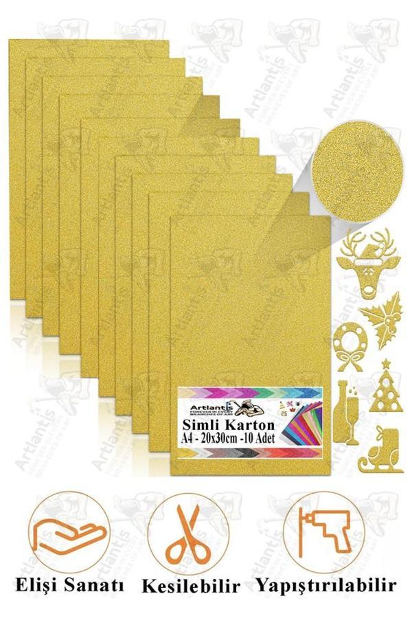 Altın Sarı Simli Karton A4 20x30 cm 10 lu 1 Paket Simli Fon Kartonu Parıltılı Kağıt Anasınıfı Kreş Etkinlik Proje - Image 1