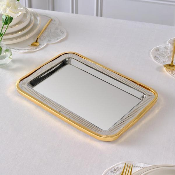 Karaca Ring Dekoratif Tepsi Gold 37x25 cm - Image 1