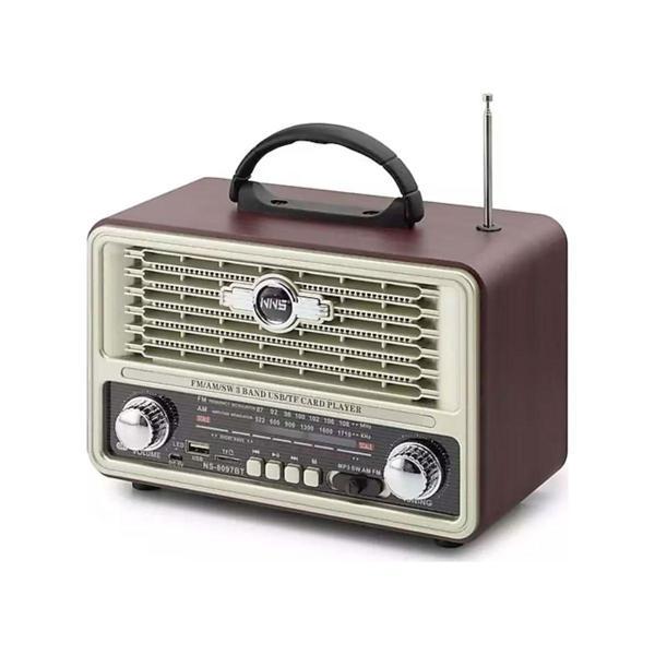 BUFFER® Küçük Boy Retro, Nostaljik, Ahşap Tasarım Bluetooth Hoparlörlü, Şarjlı, Taşınabilir Yanı LED - Image 1