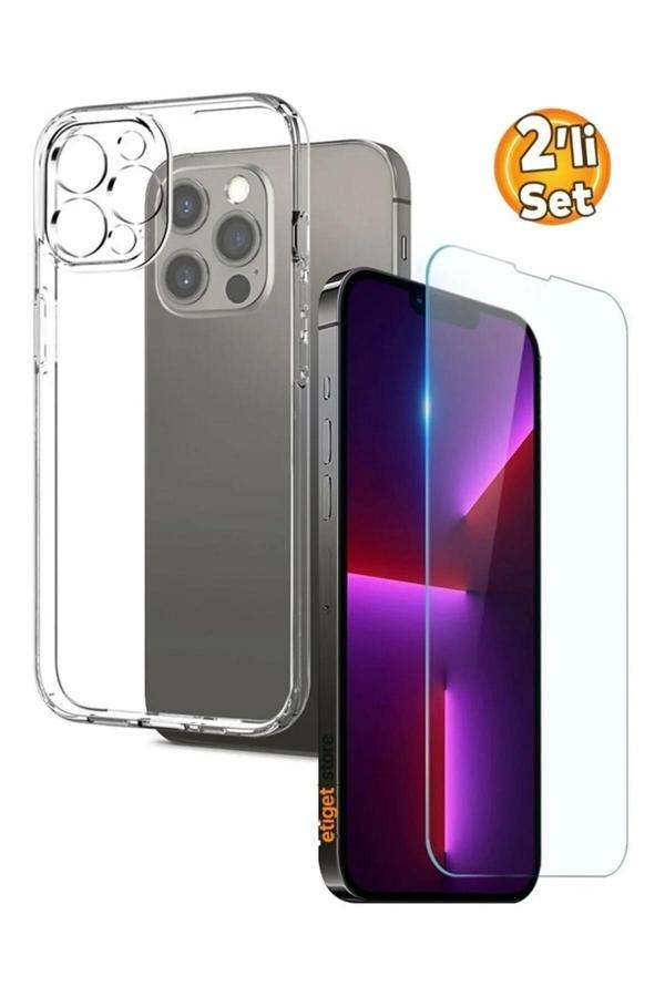 iPhone 13 Pro Şeffaf Kılıf + Cam Ekran Koruyucu Seti - Image 1