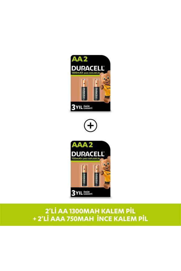 Duracell Şarj Edilebilir Aa 1300 Mah, 2'Li + Duracell Şarj Edilebilir Aaa 750 Mah Pil, 2'Li Paket - Image 1