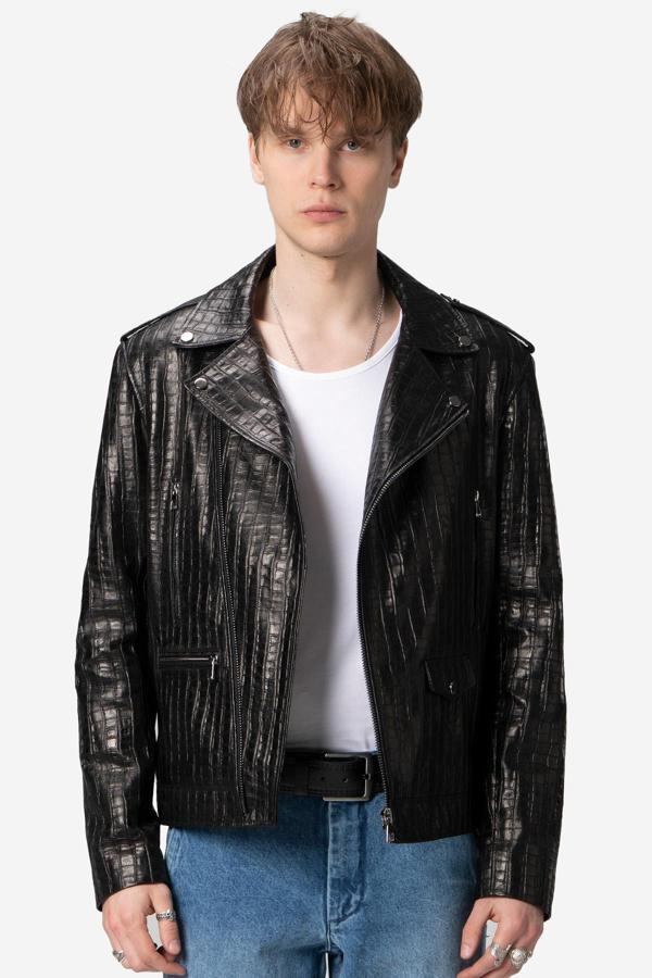 DERİCLUB E2207 Gerçek Deri Motorcu Erkek Mont SİYAH - Image 1