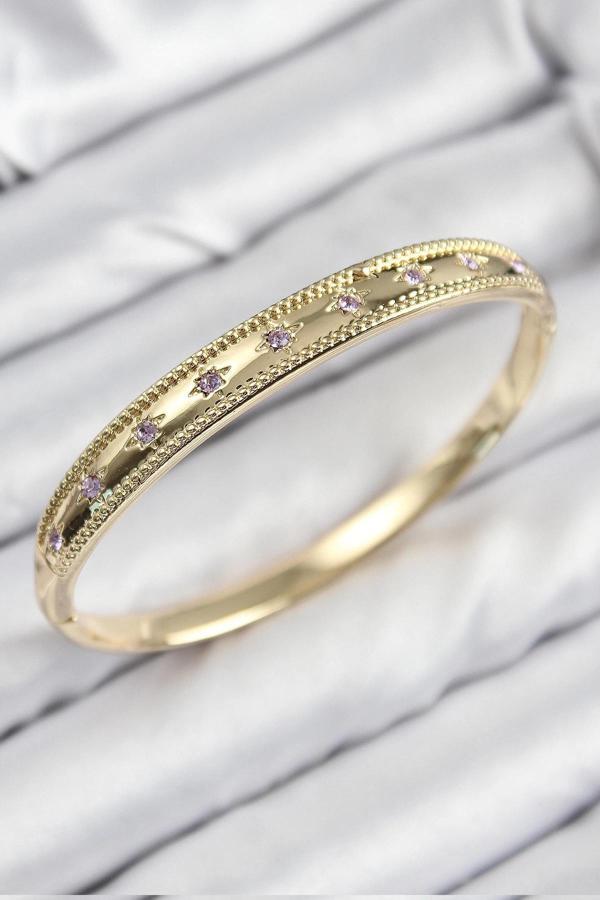 Pirinç Zirkon Taşlı Kutup Yıldızı Model Gold Renk Kadın Kelepçe - Image 1