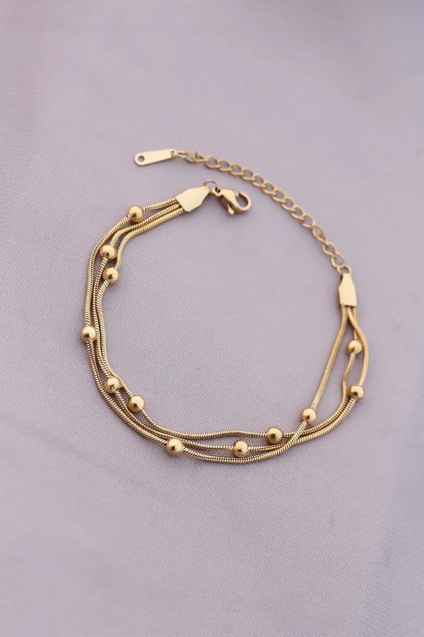 316L Kararmaz Çelik Gold Renk Top Zincirli Kadın Bileklik - Image 1