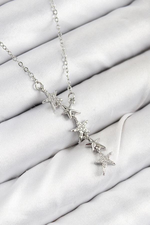 316L Çelik Yıldız Model Gümüş Renk Kadın Kolye - Image 1