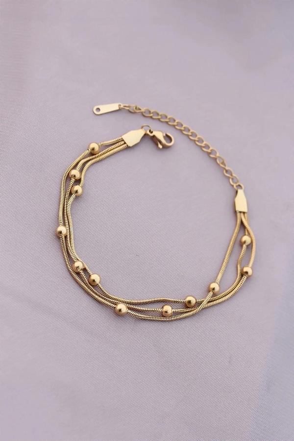 316L Kararmaz Çelik Gold Renk Top Zincirli Kadın Bileklik - Image 1