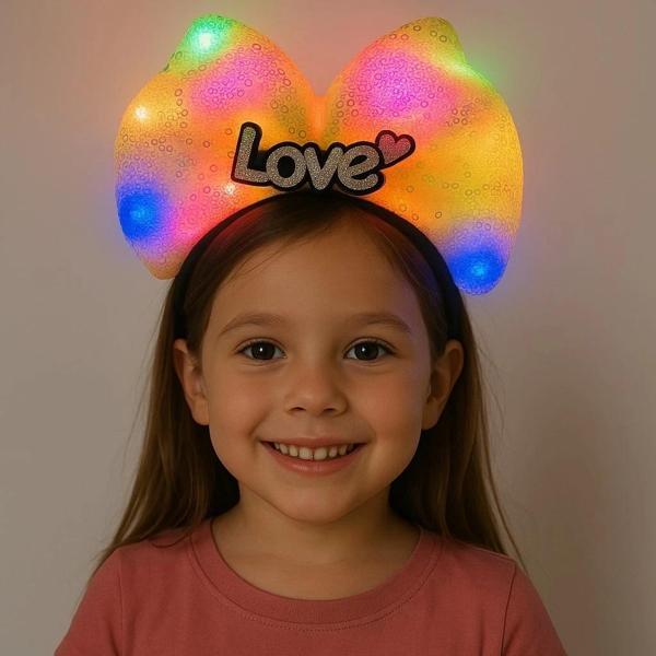 Led Işıklı Love Yazılı Sarı Fiyonk Taç – Kız Çocuk Parti Tacı - Image 1