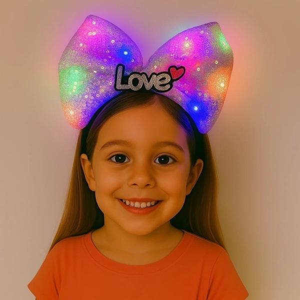 Led Işıklı Love Yazılı Mor Fiyonk Taç – Kız Çocuk Parti Tacı - Image 1