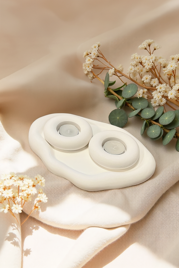 Zen Dalgalı Tabakta 2'li Tealight Mumluk Seti - Image 1