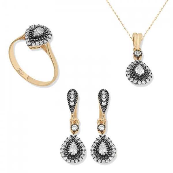 Gümüş Elmas Montür Damla Bayan Set SL2266 - Image 1