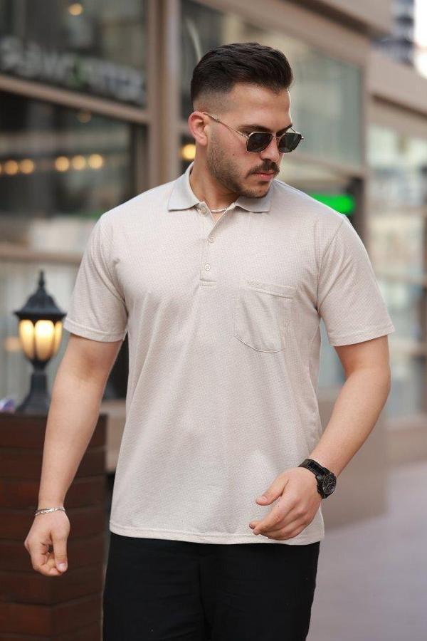 Erkek Yakalı Mini Jakarlı Kısa Kollu T-shirt - Image 1