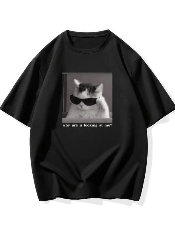 Baskılı Oversize Bisiklet Yaka T-shirt - Siyah - Image 1