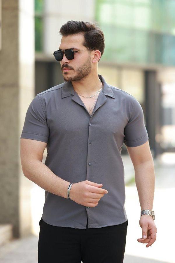 Erkek Apaj Yaka Kısa Kollu Gömlek - Image 1