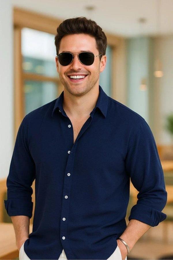 Erkek Uzun Kollu Regular Sofya Keten Gömlek - Image 1