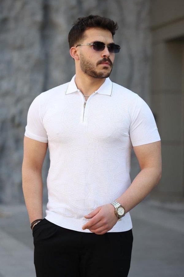 Erkek Viskon Kumaş Polo Yaka Desenli Tişört - Image 1