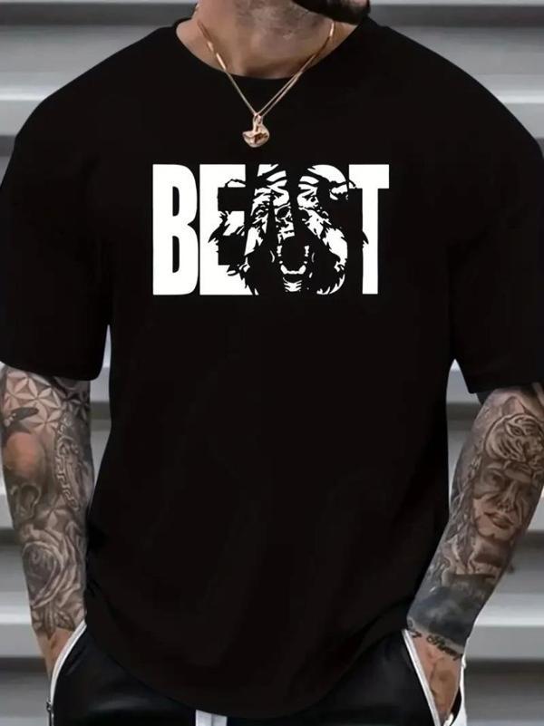 Baskılı Oversize Bisiklet Yaka T-shirt - Siyah - Image 1