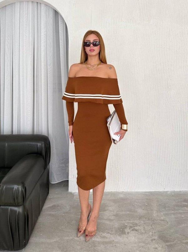 Kadın Fırsat ürünü Madonna Yaka Midi Boy Triko Elbise - Image 1