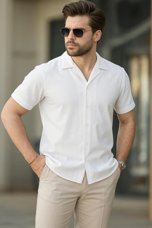 İki İplik Kumaş  Gömlek - Beyaz - Image 1