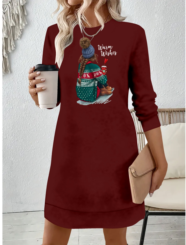 Kadın Uzun Kollu Bisiklet Yaka Desenli Viskon Iki Iplik Elbise - Image 1