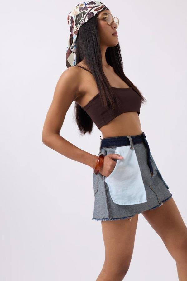 Ters Detay Denim Mini Etek - Image 1
