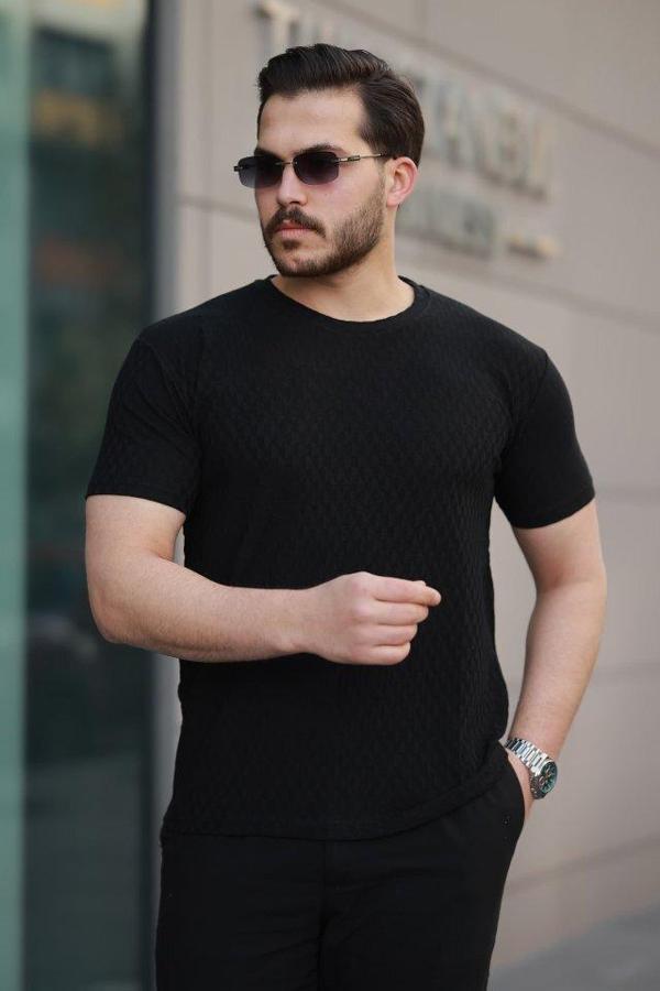 Erkek Kısa Kollu Baklava Desenli T-shirt - Image 1