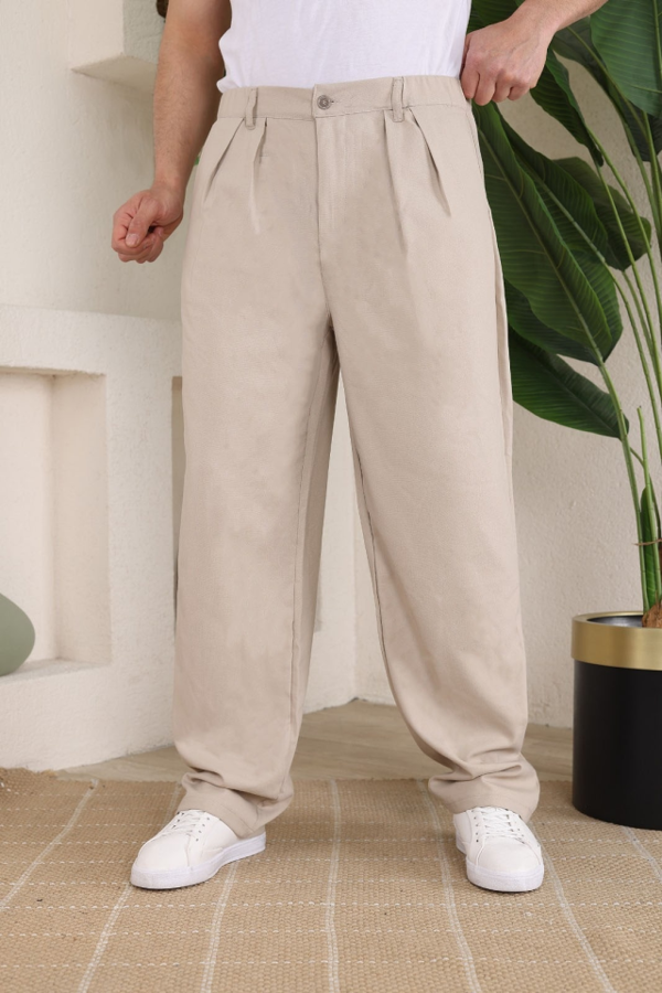 Erkek Beli Lastikli Pileli Baggy Pantolon - Image 1