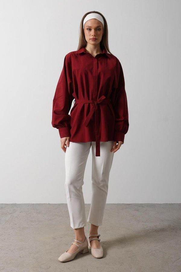 Bel Detaylı Gömlek - Bordo - Image 1
