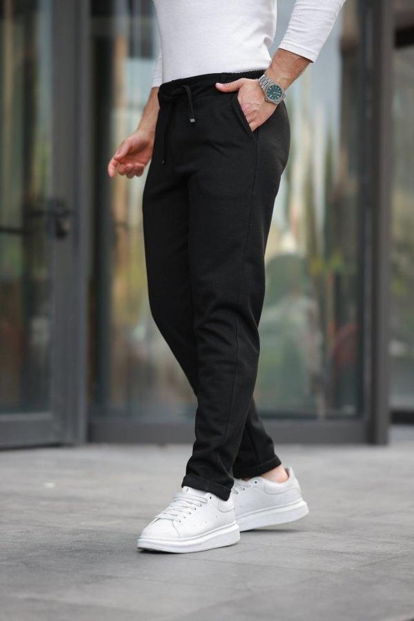Erkek Beli Bağcıklı Duble Paça örme Pamuklu Kumaş Jogger Pantolon - Image 1