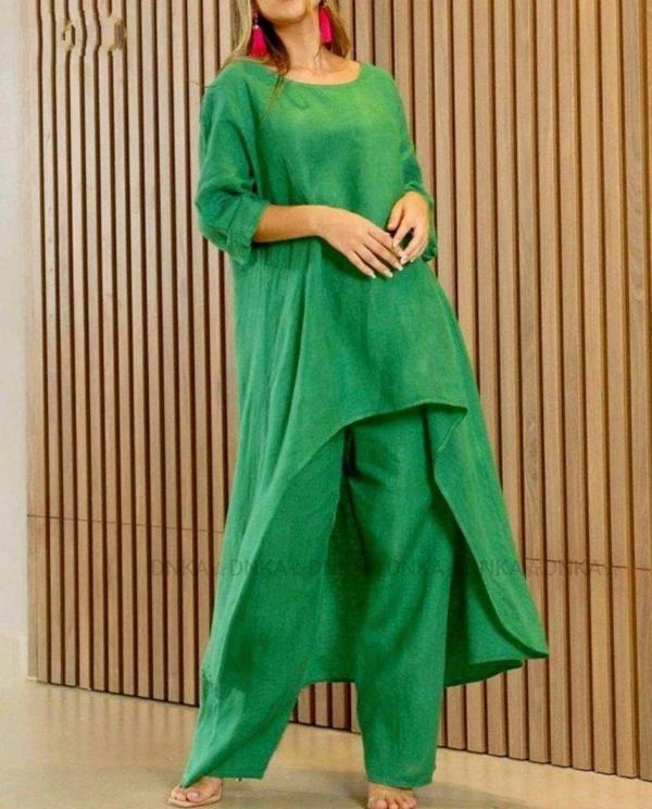 Kadın Uzun Kollu Kayık Yaka Detay Tunik Ve Pantolon Ikili Takım - Image 1