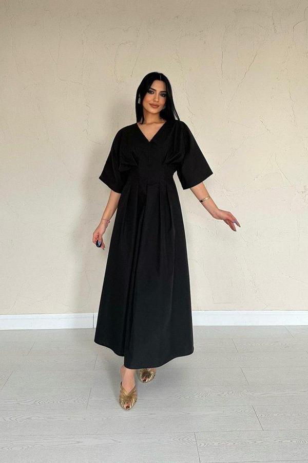 Siyah Pileli Uzun Elbise - Image 1