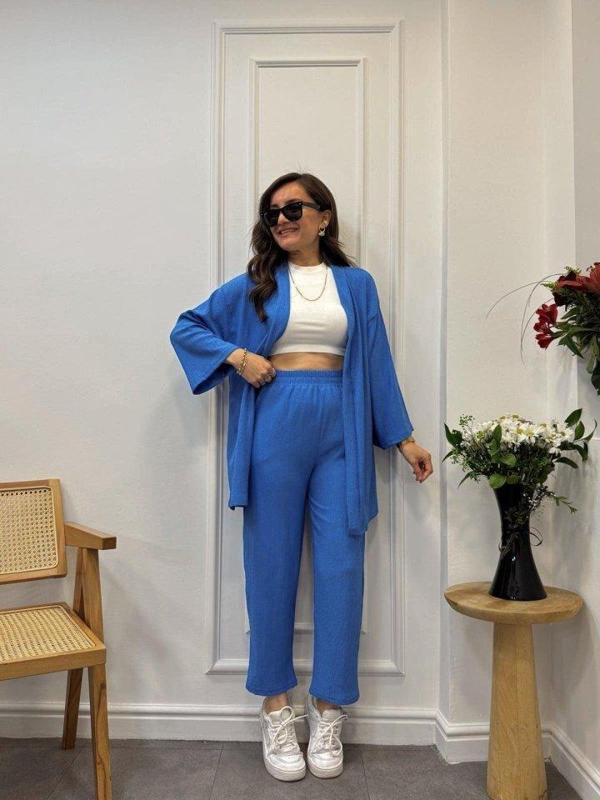 Kadın Uzun Kollu önü Açık Dokuma Ceket Ve Pantolon Ikili Takım - Image 1