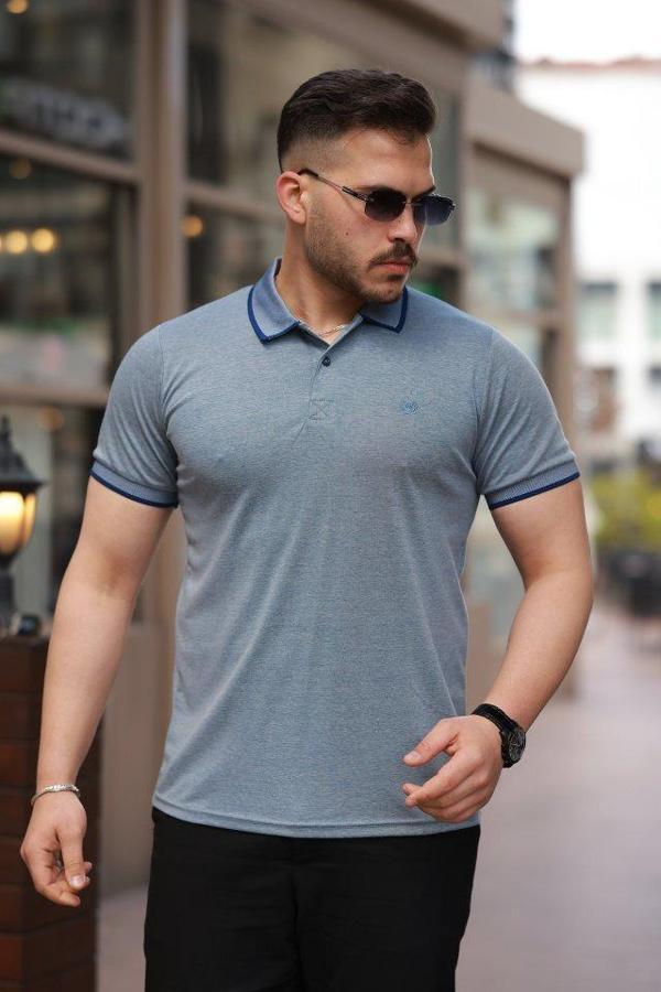 Erkek Yakalı Kagi Kumaş Kısa Kollu T-shirt - Image 1