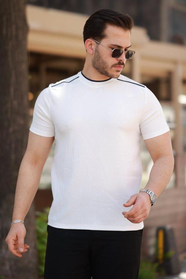 Erkek Omuzlar çizgi Detaylı Kısa Kollu T-shirt - Image 1