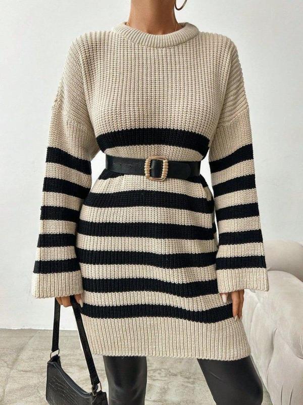 Kadın Uzun Kollu şerit Detay Triko Elbise - Image 1