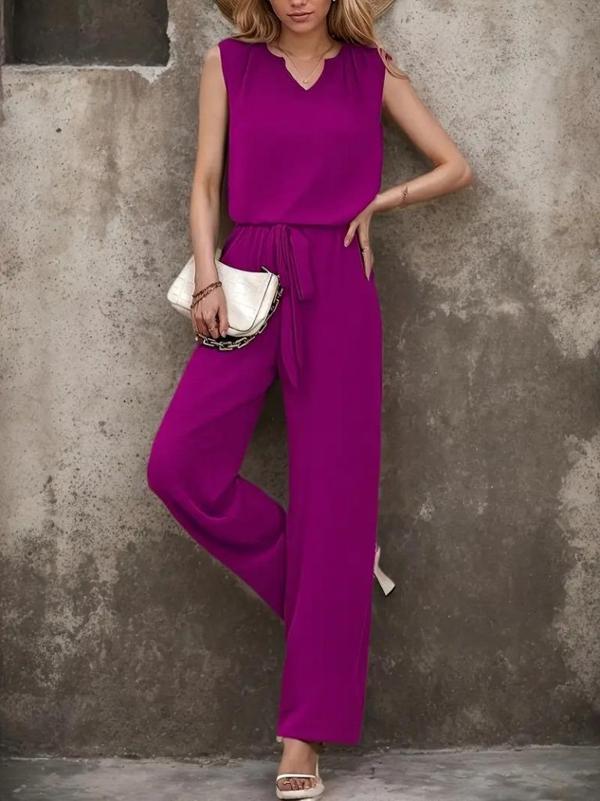 Kadın Kolsuz V Yakalı Aerobin Bluz Ve Belden Kuşaklı Pantolon Ikili Takım - Image 1